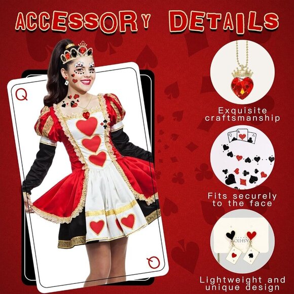 5 Pcs Red Gem Women Halloween Queen Costume Accessories Crown Necklace Earrings main image 6